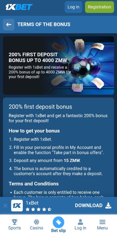 1xBet register bonus
