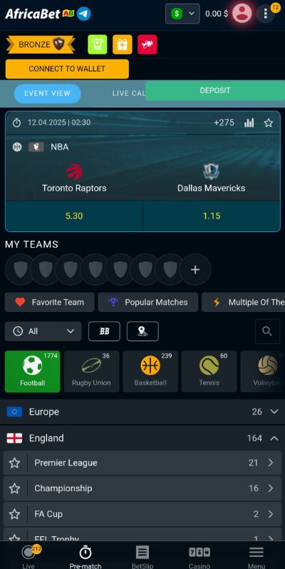 AfricaBet Sports Menu