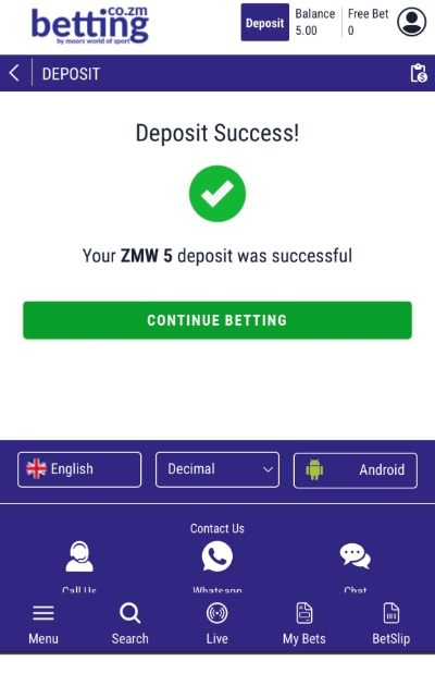 MWOS Airtel Deposit Successful