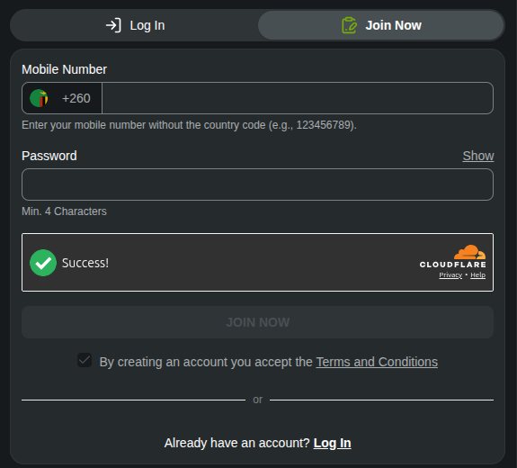 betPawa Join Now form with mobile number and password fields