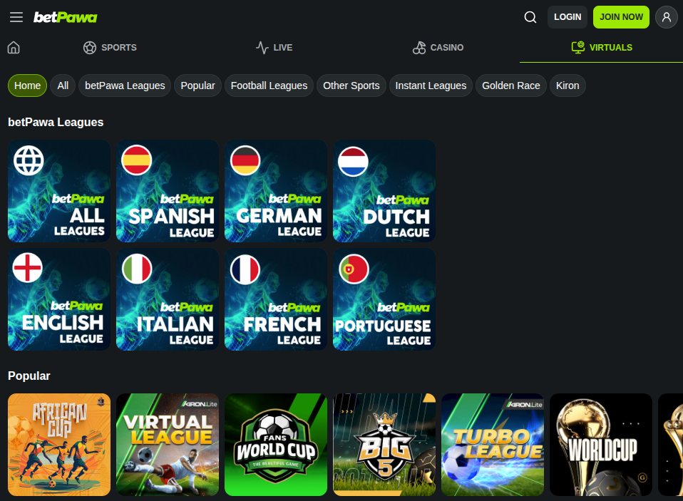 betPawa virtual sports lobby