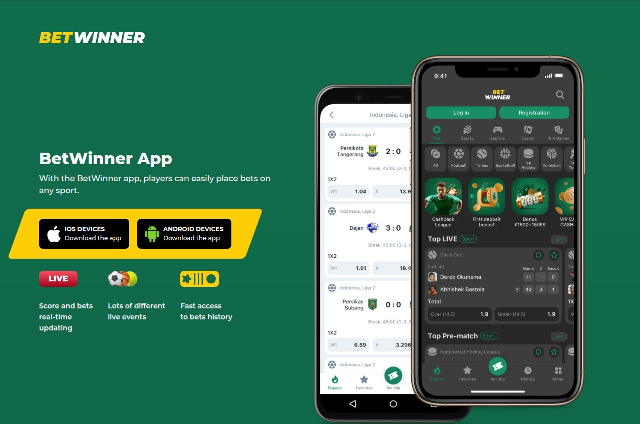 BetWinner app download page for iOS and Android