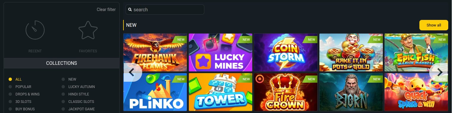 BetWinner slots lobby