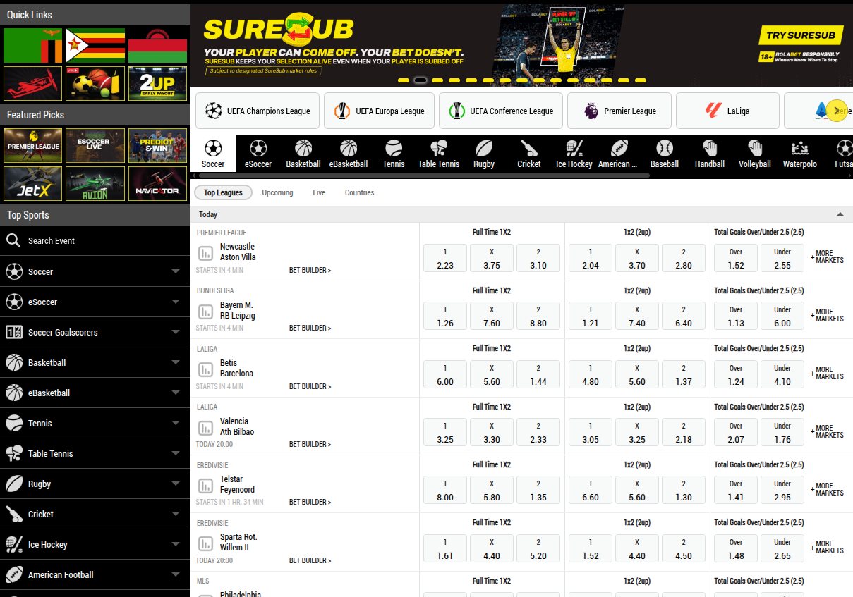 Bolabet sportsbook with football odds and 2UP market