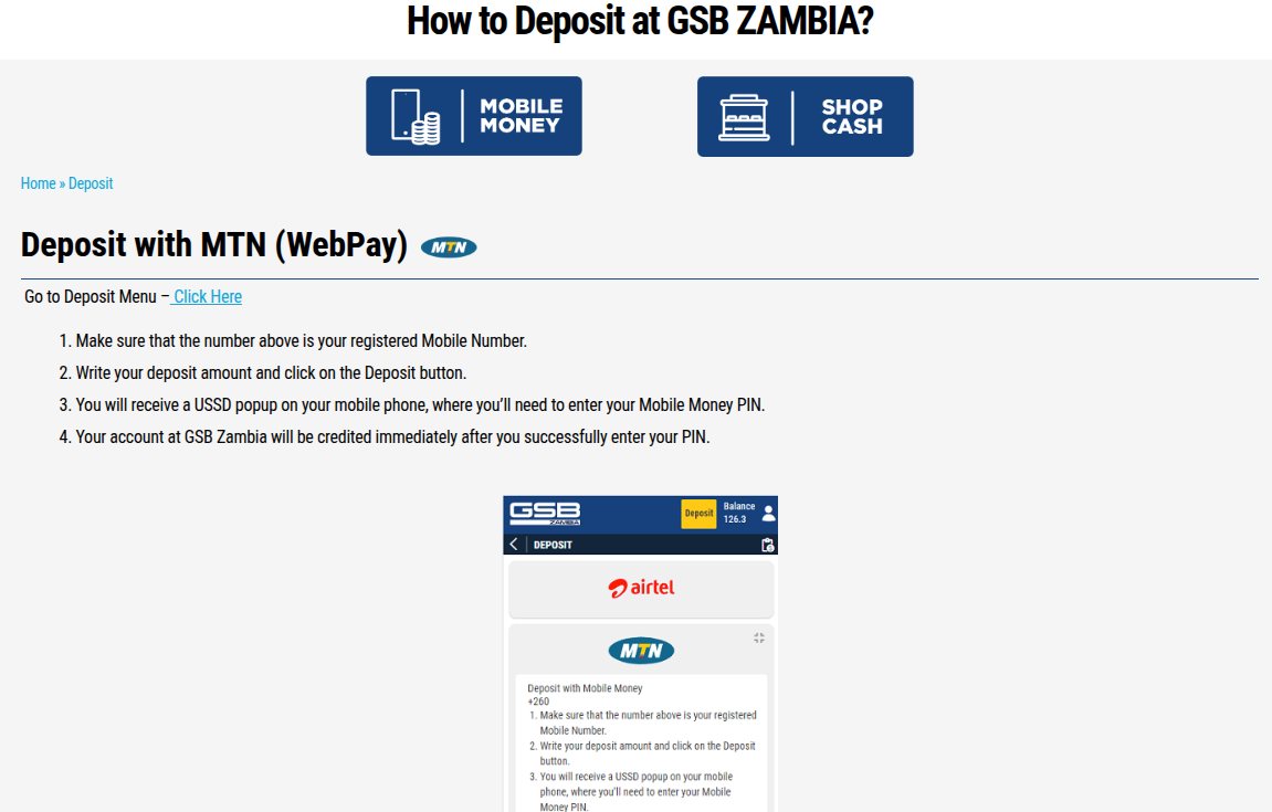 GSB deposit guide with mobile money steps