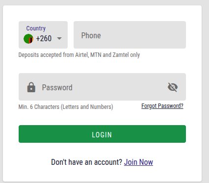 Moors World of Sport log-in form