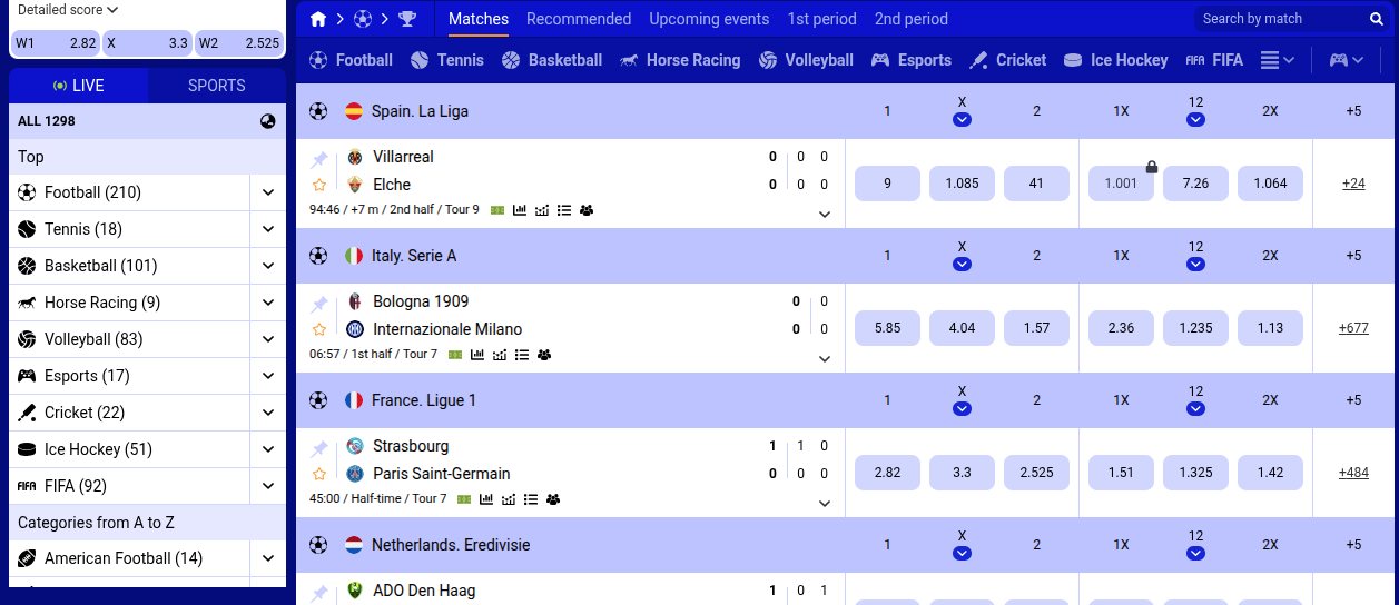 PariPesa live betting with sports sidebar